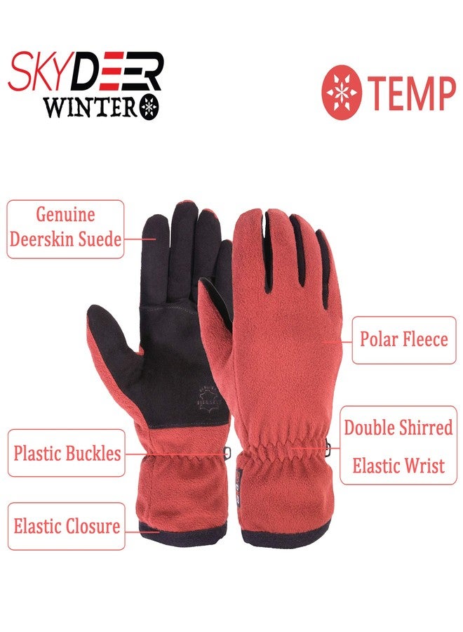 SKYDEER Womens Winter Gloves with Premium Genuine Deerskin Suede Leather and Windproof Polar Fleece (SD8663T/M) - Image 3